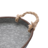 Hipiwe Galvanized Metal Iron Oval Tray with Rope Handle Farmhouse Serving Tray Rustic Industrial Decorative Centerpiece for Coffee Table Weddings and Parties Decor,Small Hipiwe