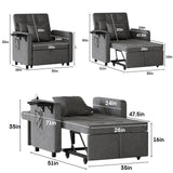 Vabches Sofa Bed Chair with Wing Table and USB Ports Outlet, 3-in-1 Sofa Chair Bed Couches with Two Pillows, Velvet Sleeper Chair with Adjustable Backrest, Easy Assembly, Dark Grey Vabches