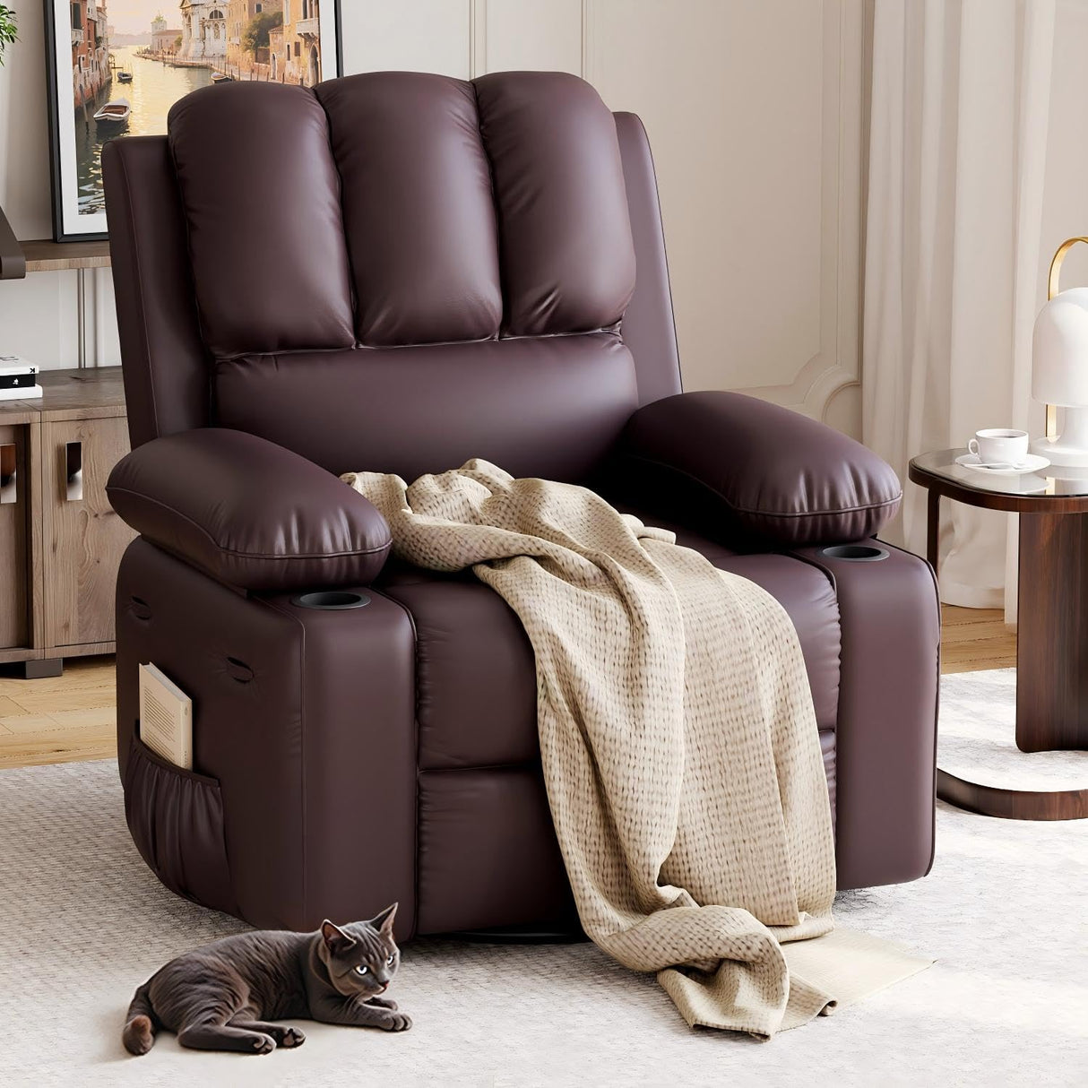 GarveeHome Recliner Chairs, Classic Manual Leather Recliner, Home Theater Seating with Lumbar & Arms Support for Living Room, Bedroom and Nursery - Espresso Brown GarveeHome