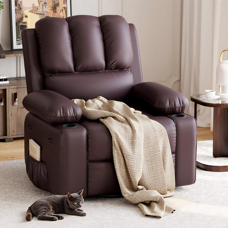 GarveeHome Recliner Chairs, Classic Manual Leather Recliner, Home Theater Seating with Lumbar & Arms Support for Living Room, Bedroom and Nursery - Espresso Brown GarveeHome