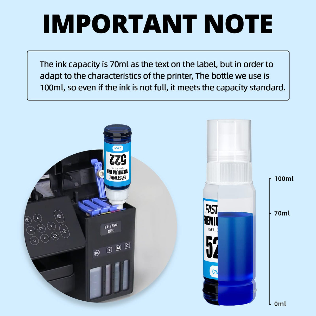 FASTINK 522 Black Ink Bottles High Yield Replacement for Epson 522 Ink Bottles Black Work with Epson ET-2800,ET-2720,ET-2803,ET-4800,ET-4700,ET-2400,ET-2840,ET-4810 Printer,522 Ink Refill Bottles FASTINK