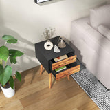 Giantex Nightstand with 2 Drawers, Mid Century Modern Bedside Table with Solid Wood Legs, Practical End Side Table for Living Room Bedroom Small Space, Night Stand, Black & Walnut Giantex