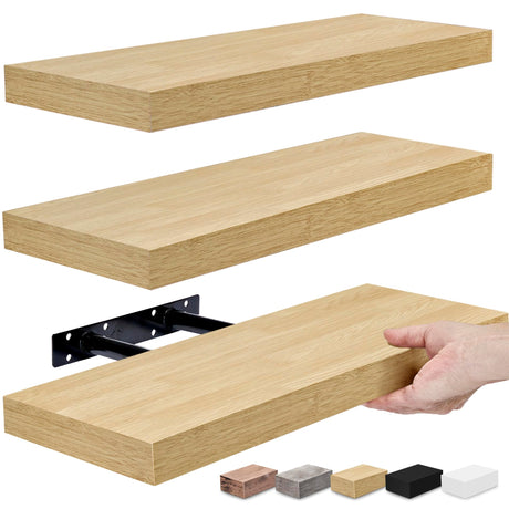 Sorbus Floating Shelves for Wall, Bathroom Shelves Wall Mounted for Kitchen, Bedroom, Bathroom Storage Over Toilet, 3 Hanging Book Shelf for Wall Home Decor Living Room, Farmhouse 16 Inch Maple Wood Sorbus