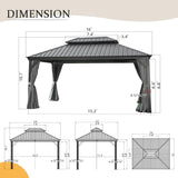 Domi 12' X 16' Hardtop Gazebo Outdoor Metal Gazebo with Galvanized Steel Double Roof Canopy, Aluminum Frame, Curtains and Netting for Patio, Deck, Garden, Grey domi outdoor living