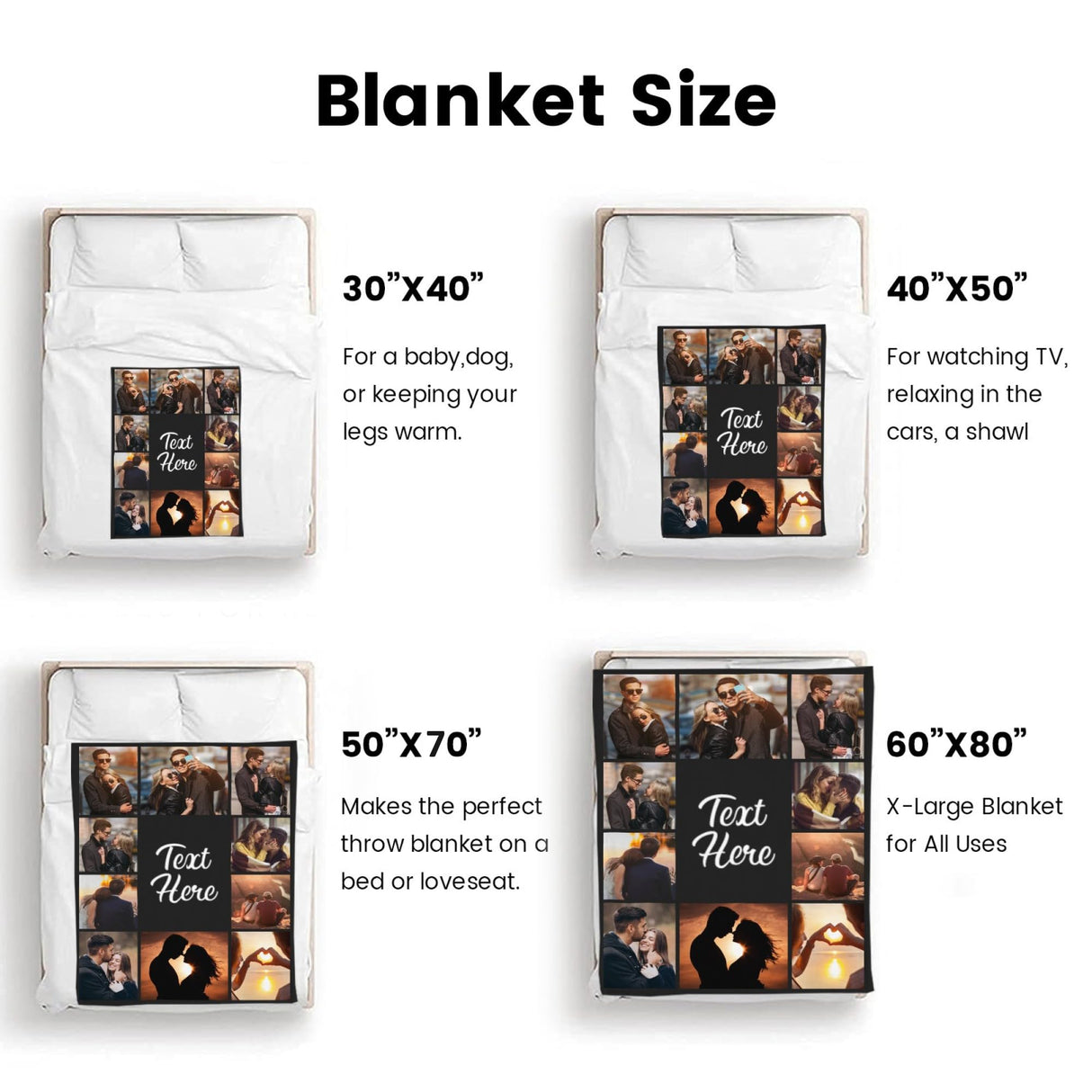 Custom Blanket with Picture Text Customized Blanket Thows Personalized Blanket Customizable Blanket Photo Blankets Customize Valentines Day Gifts for Mom Dad Couple Girlfriend Boyfriend Wife Husband Printwoo