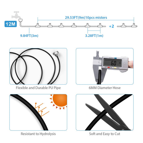 lifeegrn Misting Cooling System, Outdoor Misting System for Patio, 40 FT Misting Line+10 Mist Nozzles+3/4"Brass Adapter,Outdoor Mister System for Patio Garden Trampoline Greenhouse lifeegrn