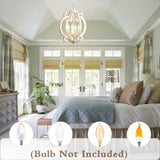 ALISADABOY Dining Room Chandelier Farmhouse Rustic White Wood Light Fixture Antique Orb Pendant Lighting for Kitchen Island Living Room Bedroom Entryway Foyer Staircase, 4 Light ALISADABOY