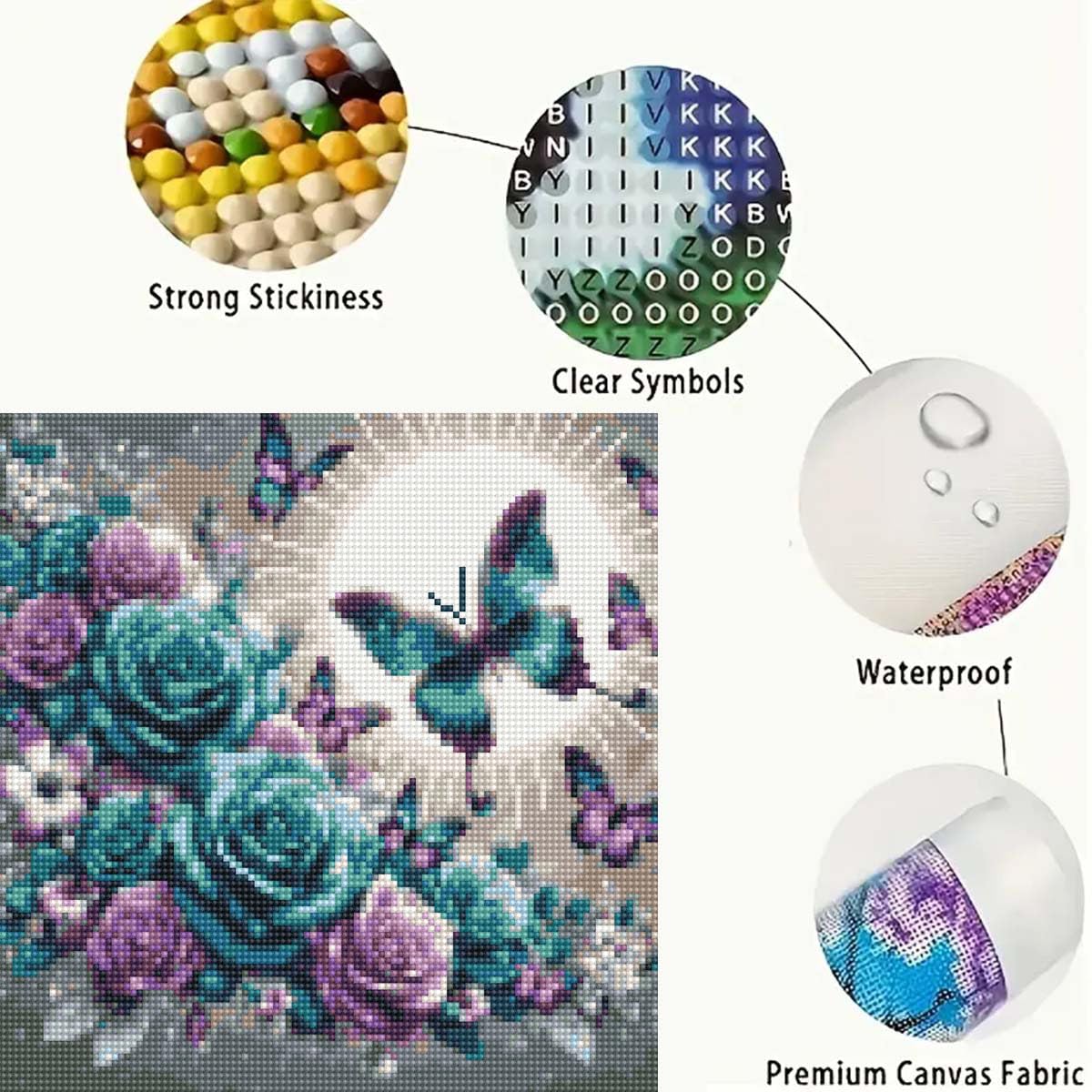 Rose Butterfly Diamond Art Kits for Adults, 5D Full Drill Diamond Dots Paintings for Beginners, DIY Round Paint with Diamonds Pictures Gem Art Crafts Kits for Home Wall Decor 13.8 X 13.8inch GEMFAMILY