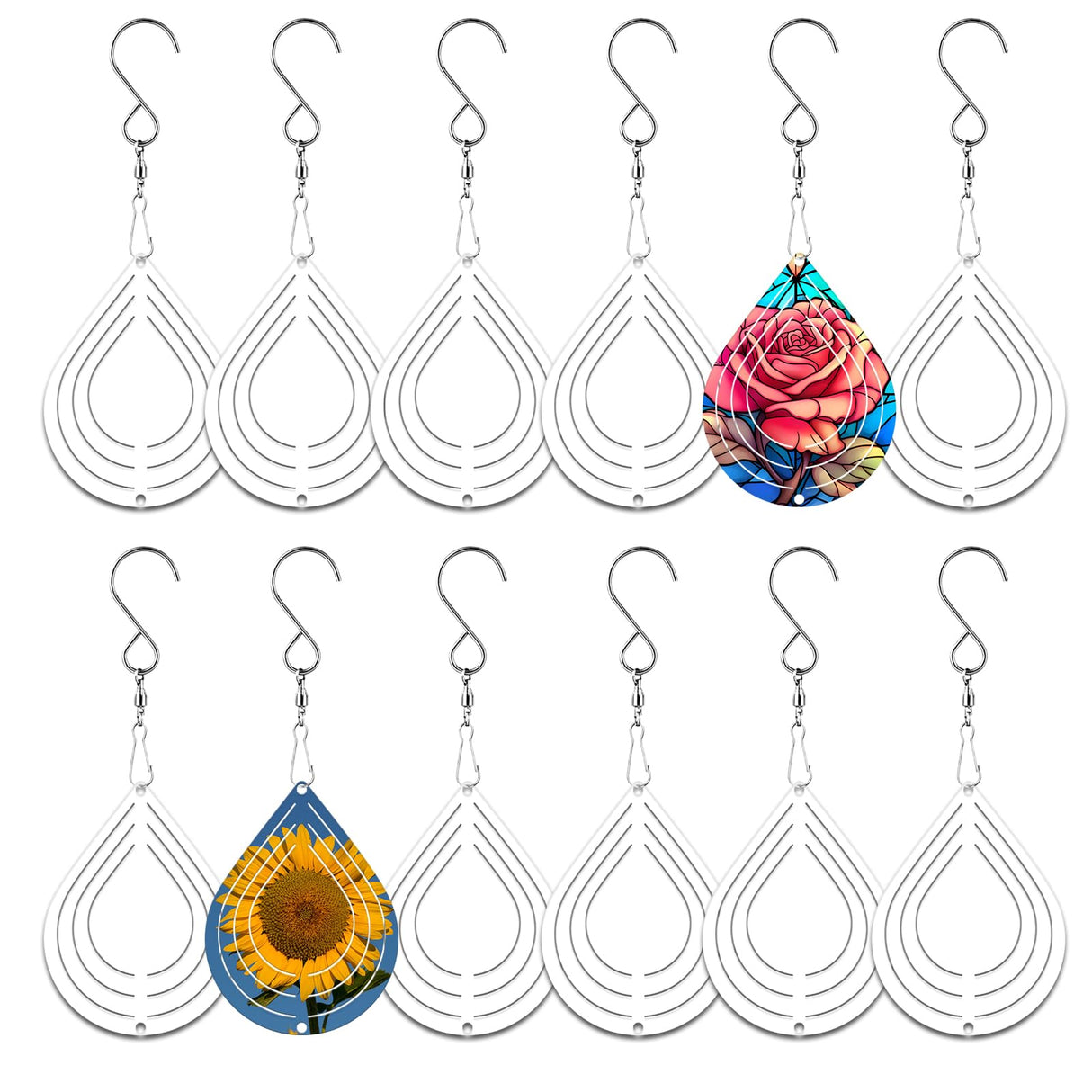 WindMage 12 Pack 3inch Sublimation Wind Spinner Blanks 3D Aluminum Metal Wind Sculpture Kinetic Spinners for Yard Garden Indoor Art Ornaments Xmas Hanging Decoration (Waterdrop) WindMage