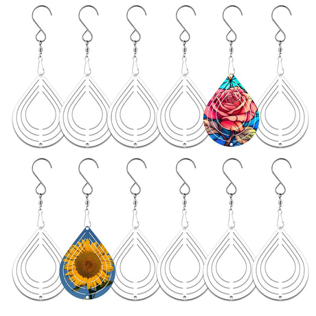 WindMage 12 Pack 3inch Sublimation Wind Spinner Blanks 3D Aluminum Metal Wind Sculpture Kinetic Spinners for Yard Garden Indoor Art Ornaments Xmas Hanging Decoration (Waterdrop) WindMage