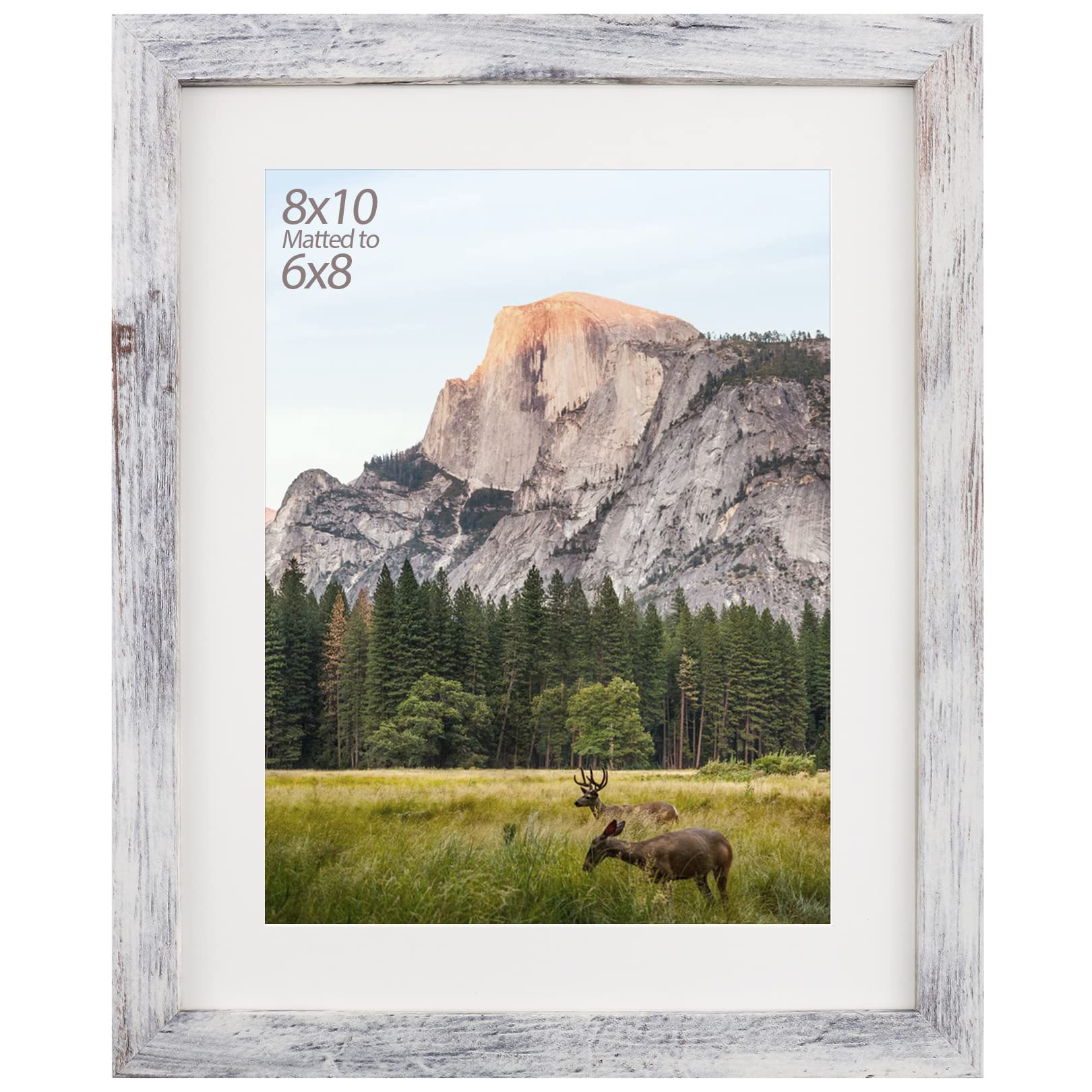 AEVETE 8x10 Picture Frame White Distressed Display Photos 6x8 with Mat or 8x10 without Mat for Wall Tabletop - WoodArtSupply