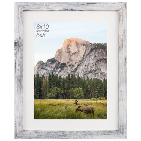 AEVETE 8x10 Picture Frame White Distressed Display Photos 6x8 with Mat or 8x10 without Mat for Wall Tabletop AEVETE
