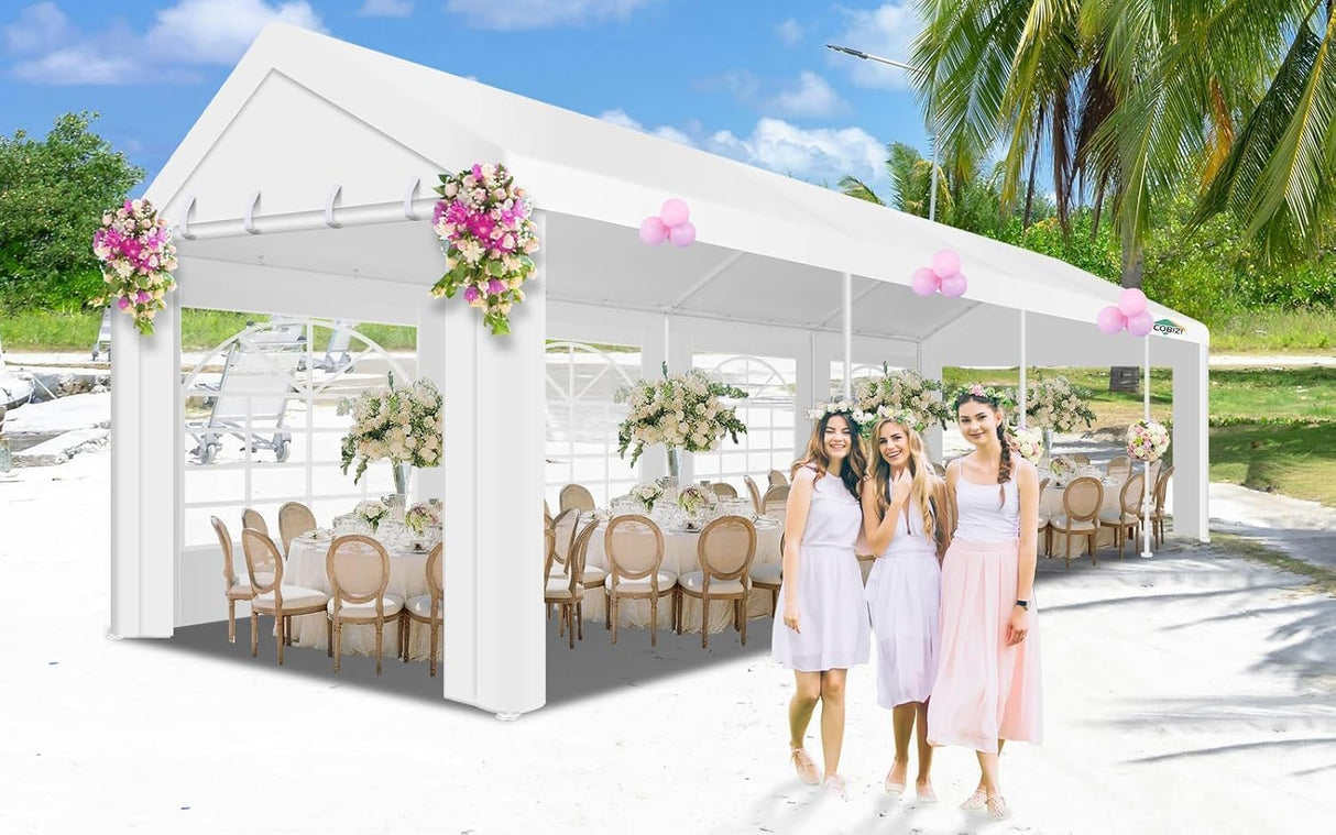 COBIZI 10x30FT Party Tent Heavy Duty for Parties Outdoor Gazebo White Event Shelter Wedding Canopy, BBQ Carport Commercial with Removable Sidewall Windows, Powder Coating (Better Than Galvanized) COBIZI