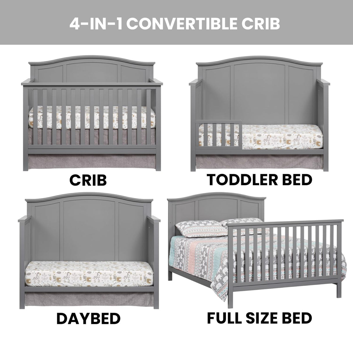 Oxford Baby Emerson 4-in-1 Convertible Baby Crib, Dove Gray, GreenGuard Gold Certified Oxford Baby