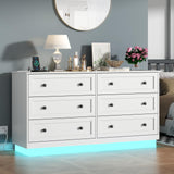Loomie 6 Drawer Dresser, Modern Drawer Chests with Power Outlet and Led Light, Wide Chest of Drawers for Storage and Organization, White Dresser for Bedroom, Living Room, Closets, Entryway Loomie