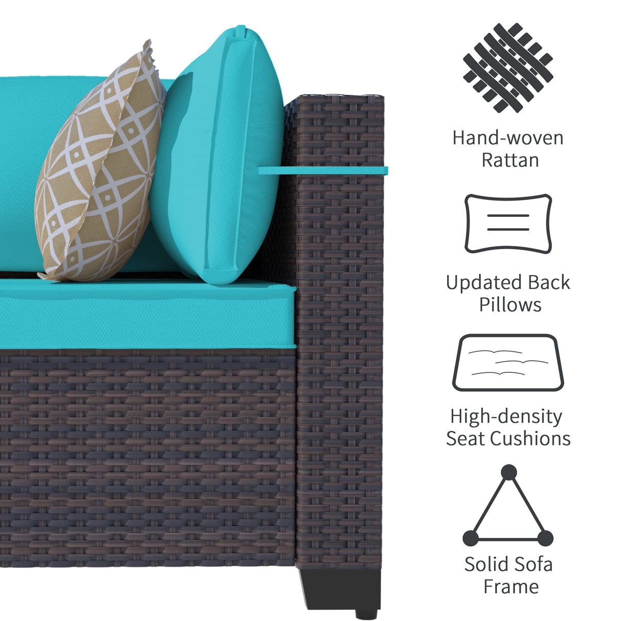 ASJMR Outdoor Patio Furniture Set with Gas Fire Pit Table, 15 Pieces Outdoor Furniture Set Patio Sectional Sofa w/43in Propane Fire Pit, PE Wicker Rattan Patio Conversation Sets (Teal) ASJMR