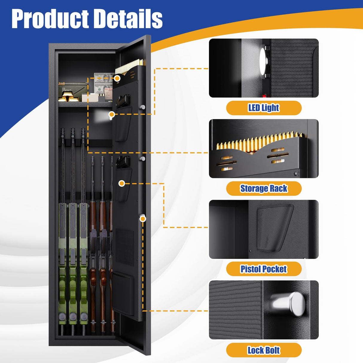 5-8 Gun Safe,Gun Cabinet for Rifles and Pistols, Tall Gun Safe for Shotguns, Biometric Gun Cabinet for Home with Alarm System and Silent Mode, Detachable Gun Rack, Black (51.9"H x 11"D x 11.8"W) ZZXCBB