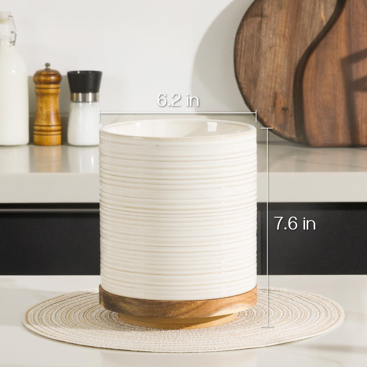 DOWAN Utensil Holder, 360° Rotating Extra Large Cooking Utensil Holder, 7.6" Kitchen Utensil Holder for Countertop, Utensil Crock for Farmhouse Kitchen Decor, Ceramic Stable Utensil Caddy, White DOWAN