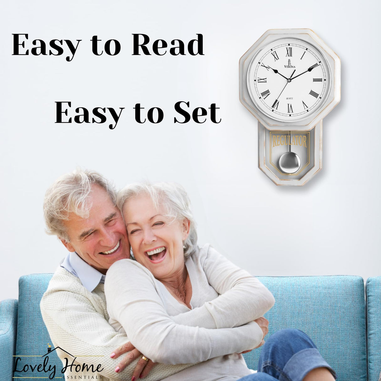 White Pendulum Wall Clock - Rustic Wooden Farmhouse Wall Clock - Regulator Clock Battery Operated - Wood Pendulum Clock - Decorative Wall Clocks for Living Room Decor, Home, Office and Gift 18x11 Lovely Home Essentials