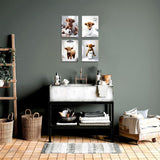 Framed Bathroom Decor Wall Art,Funny Highland Cow in Bathroom,Rustic Farmhouse Bathroom Wall Art,Funny Bathroom Wall Decor Signs,Cute Animal Art Prints for Bathroom(Framed,8x10inx4pcs) TWNSLLA