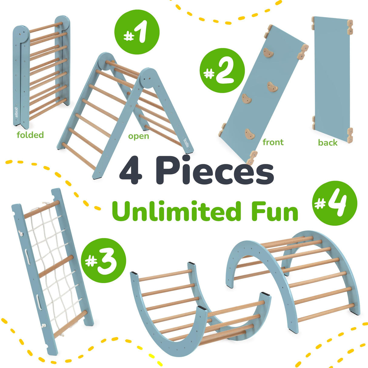 Ocodile Extra-Large 6-in-1 Pikler Triangle Climbing Set – Oversized Montessori Climbing Toys for Toddlers – Spacious Indoor Wooden Play Gym for Kids Ages 2-6 – Blue Ocodile