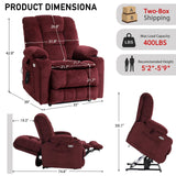 EONIX Dual Motor Lay Flat Power Lift Recliner Chair for Elderly, Electric Recliner Lift Chairs for Adults with Cup Holders, 400lbs Heavy Duty Power Recliner Sofa with Heat and Massage, Burgundy EONIX