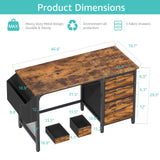 Lufeiya Computer Desk with Fabric File Drawers Cabinet, 47 Inch Home Office Desks with Filing Cabinet for Small Space, Study Writing Table PC Desks, Rustic Brown Lufeiya