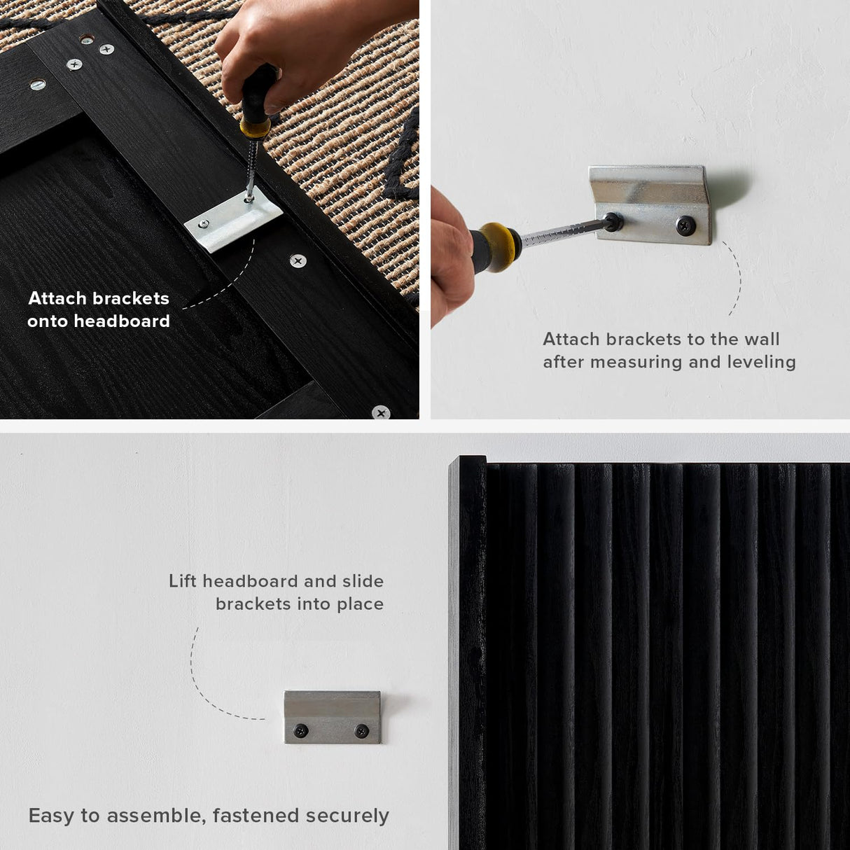 mopio Brooklyn Headboard, 62.4" Wide Headboard Only, Wood Headboard, Modern Farmhouse, Boho, Wall Mount, Fluted Panel, Wingback Design (Black Oak, Queen) mopio