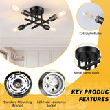 Asnxcju 4-Light Hallway Semi Flush Mount Light Fixtures, Farmhouse Black Light Fixtures Ceiling Mount, Indoor Close to Ceiling Lighting for Kitchen Entryway Bedroom Foyer (Bulb Not Included) Asnxcju