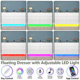 Gyfimoie 6 Drawer Dresser with Power Outlet, Floating White Dresser Chest of Drawer with LED Light,Modern Double Wide Drawer Organizer Cabinet for Bedroom,Living Room (White) Gyfimoie