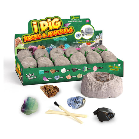 XXTOYS Gemstone Dig Kit - 12 Real Rocks & Minerals Excavation Kit for Kids, STEM Educational Toys with Amethyst, Obsidian, Amazonite, Party Favors Gift, Ages 6-12 Eggbox