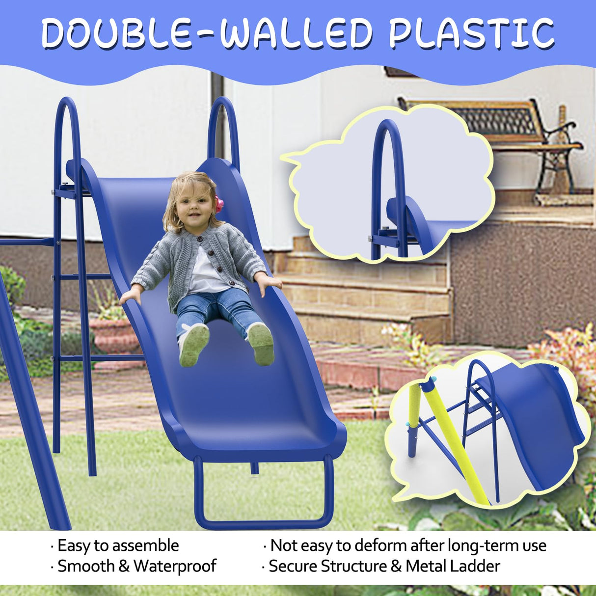 Swing Sets for Backyard with Kids Slide Outdoor Heavy-Duty Metal Playset for Kids 440lbs 5 in 1 Swing Set with Slide, Saucer Seat, Belt Seat, Soccer Goals and Basketball Hoop SENCHO GINSYTALIOR