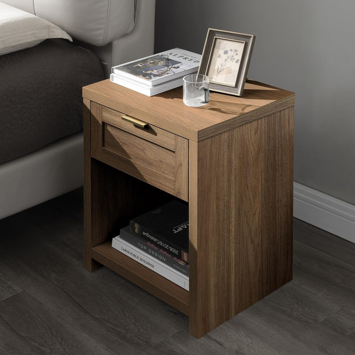 OAKHAM HOME Night Stand Set 2, Boho End Table with Drawer and Storage Shelf Accent Table, Minimalist Sofa Bed Side Accent Table with Drawer for Bedroom Living Room OAKHAM HOME