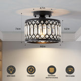WimiSom Black Crystal Ceiling Light, Modern Semi Flush Mount Ceiling Lighting Fixture, Hand Woven Flush Mount Ceiling Light for Hallway, Bedroom, Kitchen, entryway, Living Room WimiSom