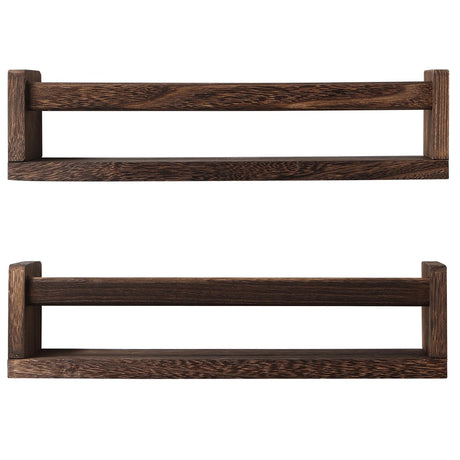 JORIKCHUO Nursery Book Shelves, Set of 2 Wood Floating Book Shelves for Kids Room, Kitchen Spice Rack, or Rustic Wall Mounted Shelves for Farmhouse Bathroom Decor (Carbon Brown) JORIKCHUO