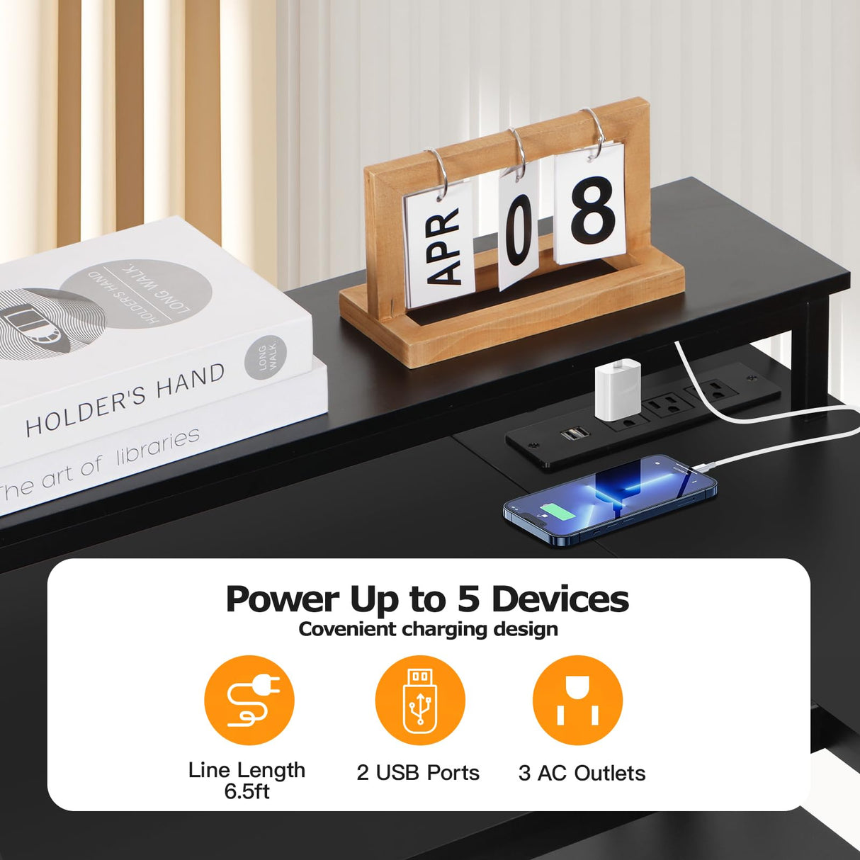 Panana L Shaped Gaming Desk with LED Lights & Power Outlets, Reversible Computer Desk with Stand & Shelves, Corner Desk Home Office Desk with USB Charging Port (Black) Panana