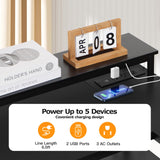 Panana L Shaped Gaming Desk with LED Lights & Power Outlets, Reversible Computer Desk with Stand & Shelves, Corner Desk Home Office Desk with USB Charging Port (Black) Panana