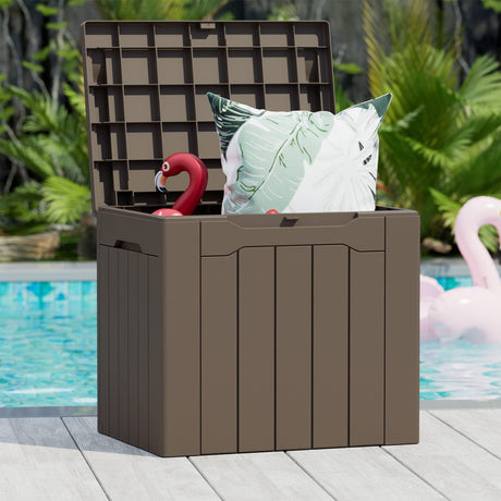 Greesum 31 Gallon Resin Deck Box Large Outdoor Storage for Patio Furniture, Garden Tools, Pool Supplies, Weatherproof and UV Resistant, Lockable, Dark Black Greesum