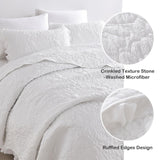 HORIMOTE HOME White Ruffled Quilt Queen Size, Stone-Washed Microfiber Lightweight Crinkled Farmhouse Rustic Shabby Chic Bedding Set, 3 Pieces Reversible Bedspread with Pillow Shams for All Season HORIMOTE HOME