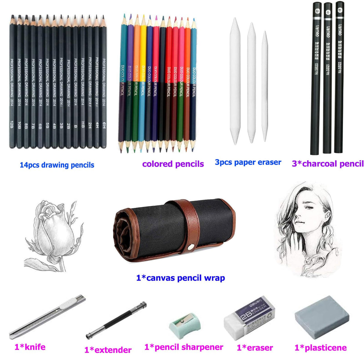 Drawing Pencils, 38pcs Art Supplies Drawing Supplies Sketching Pencils Graphite Pencils Charcoal Pencil Art Set for Beginners Artists SouthStar