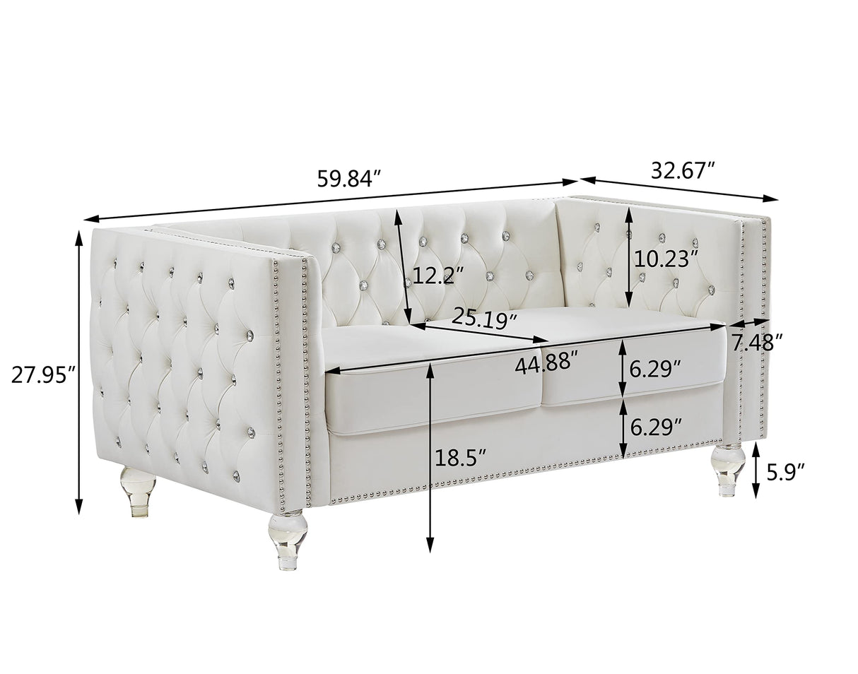 FYLCOUAMㅤ 59" Velvet Loveseat with Crystal Buttons Tufted Sofa, Trimmed Nailhead and Heavy-Duty Lucite Legs Loveseat Couch | Hollywood Regency Couch for Living Room, Bedroom FYLCOUAMㅤ