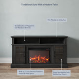 BELLEZE Traditional 58" Rustic TV Stand with 23" Electric Fireplace Heater with Sound, Media Entertainment Center Console Table for TV up to 65" with Open Storage Shelves and Cabinets - Rustic Grey BELLEZE