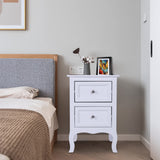 Karl home White Nightstand Set of 2. Farmhouse End Side Table Set of 2 Bedside Nightstands Chest with Drawers Small Night Stand with 2 Drawer and Solid Wood Legs for Bedroom, Living Room Karl home