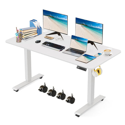 KORGOL Electric Standing Desk 63 x 24 Inches Adjustable Height Sit Stand Up Desk for Home Office Computer Desk Memory Preset with Wheels, White