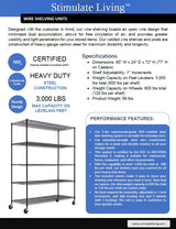 60" x 24" x 72" Black 5-Tier Wire Shelving NSF 3000 LBS Max Capacity Heavy Duty Steel Storage Rack for Restaurant, Warehouse, Commercial, Industrial, Stimulate Living