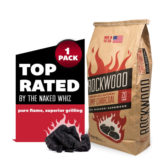 Rockwood Natural Lump Charcoal - Oak, Hickory & Cherry Hardwood Blend for High-Heat Grilling & Slow Smoking - Clean Burning BBQ Charcoal - No Fillers - Made in USA - 20 lbs (1 Pack)