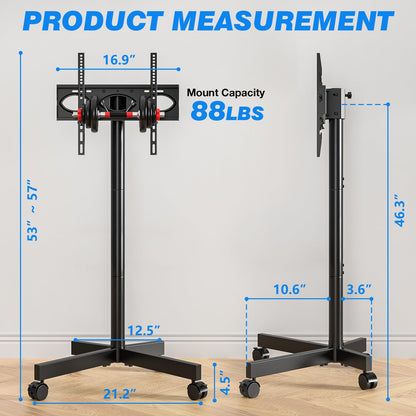 Rfiver Mobile TV Cart Rolling TV Stand for 23-60 Inch Screens, Portable TV Stand on Wheels with Tilt and Height Adjustable, Outdoor TV Stand Mount Holds up to 88 lbs for Home Office MAX VESA 400x400mm