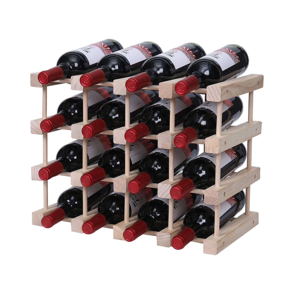 guilai Wooden Stackable Storage Modular Small countertop Wine Rack Cabinet,Freestanding for Floor Wood Wine Bottle Shelf (16bottle) guilai