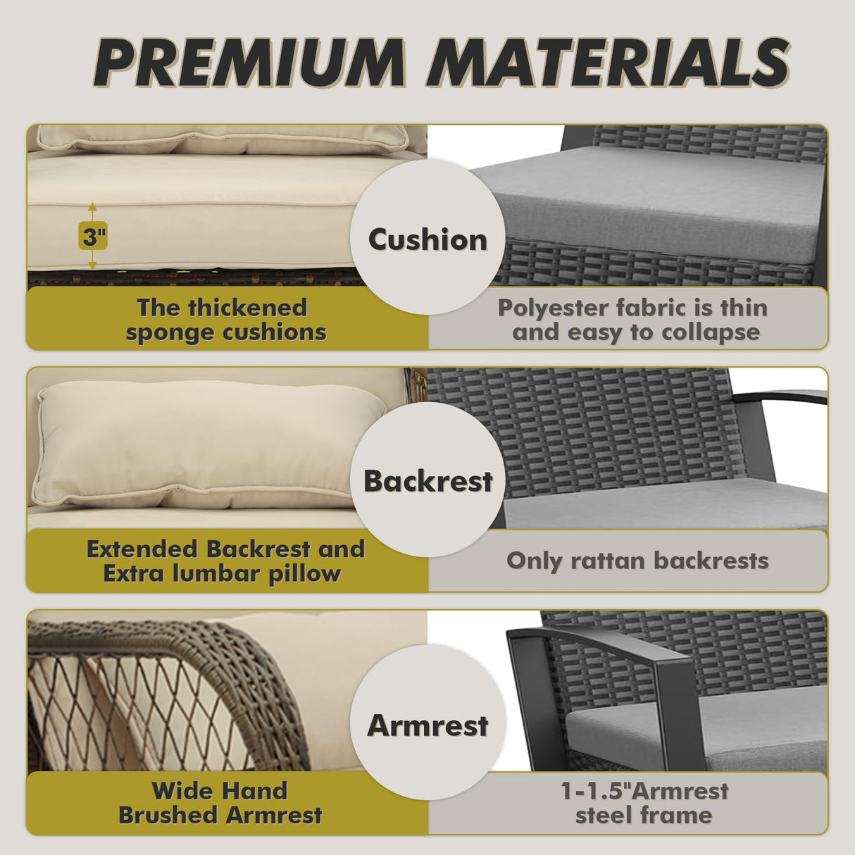 3 Piece Rocking Bistro Set Wicker Outdoor Patio Chairs Rattan Conversation Sets with Coffee Table for Patio, Porch, Backyard, Balcony, Poolside and Garden (Beige) Generic