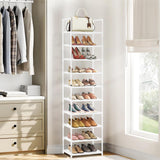 barsone Shoe Rack 10 Tiers, 20-25 Pairs Shoe Organizer Storage Shelf Stand Tower Shoe Rack, Space Saving Shoe Shelves Narrow Free Standing Shoe Rack for Closet Entryway Hallway Apartment Garage(White) barsone